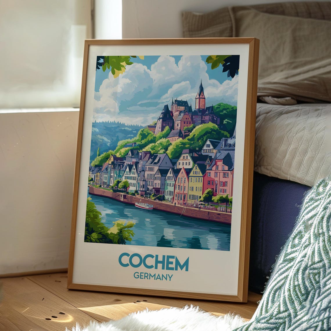 Vintage Cochem Germany River Castle Old Town Travel Art Poster - Image 3