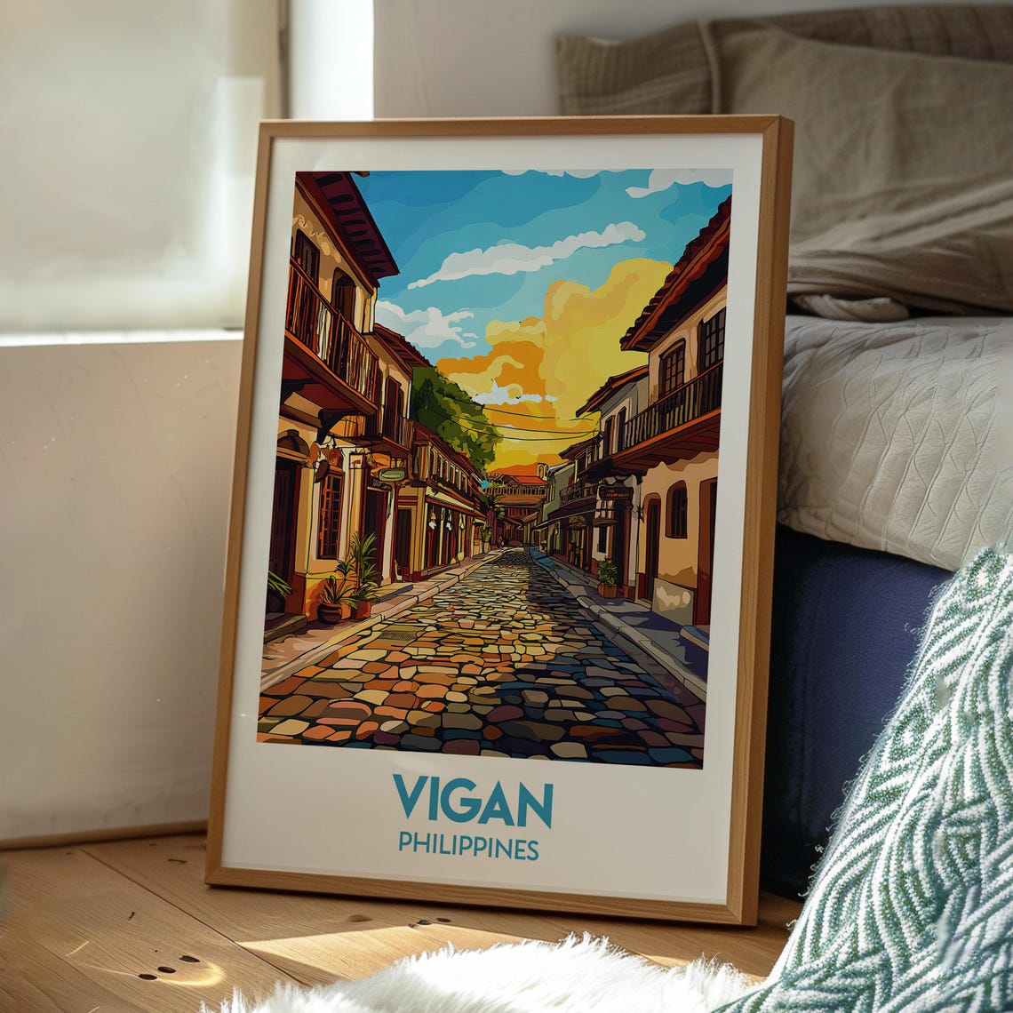 Vigan Philippines Cobblestone Calle Crisologo Sunset Travel Poster - Image 3