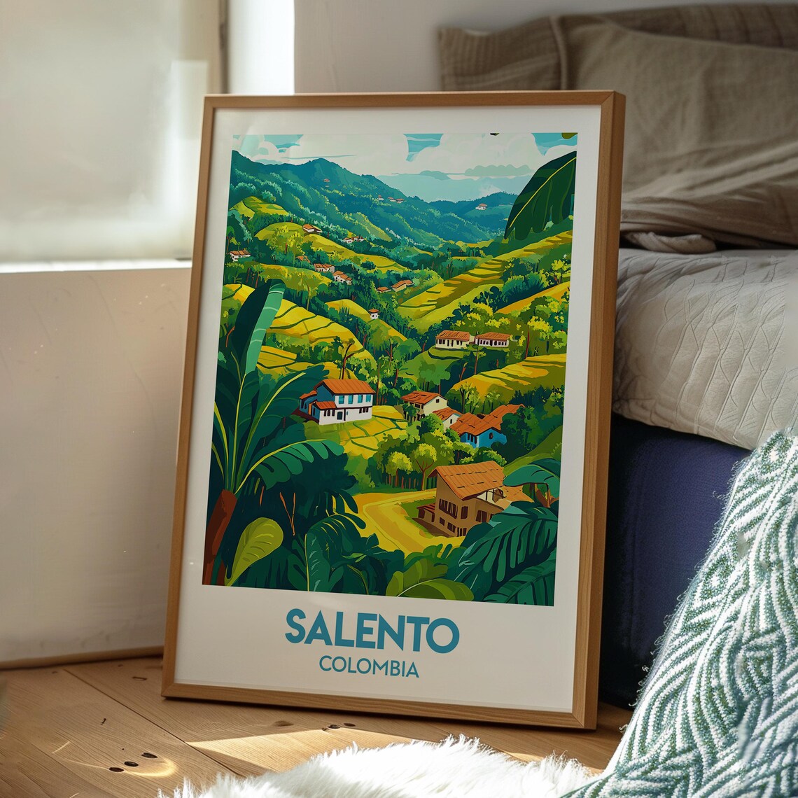 Salento Colombia Coffee Hills Farmhouses Illustrated Travel Poster - Image 3