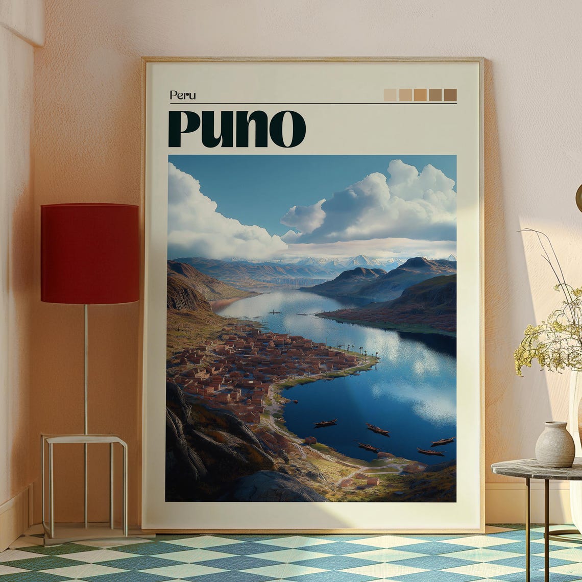 Puno Peru Lake Titicaca Shoreline Aerial Scenic Travel Poster - Image 2