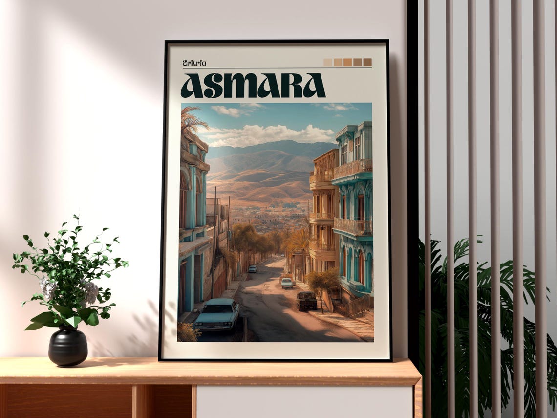 Asmara Eritrea Colonial Street Mountain Vintage Travel Poster