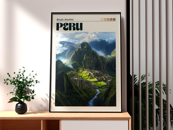 Peru Machu Picchu Ancient Inca Ruins Mountain Cloud Travel Poster