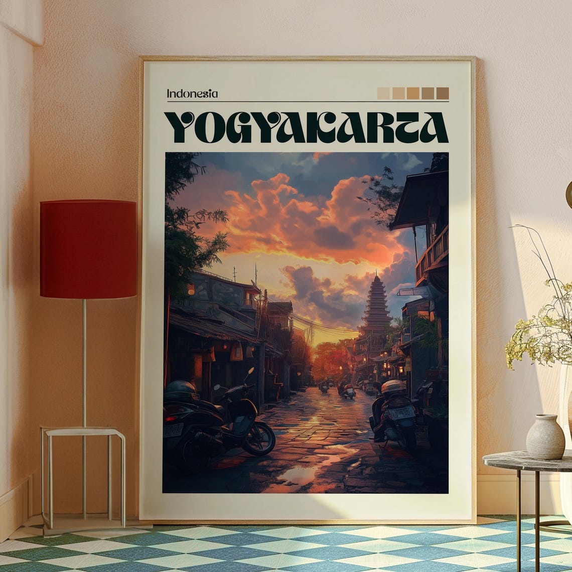 Yogyakarta Indonesia Java Old Street Sunset Scooters Travel Poster - Image 2