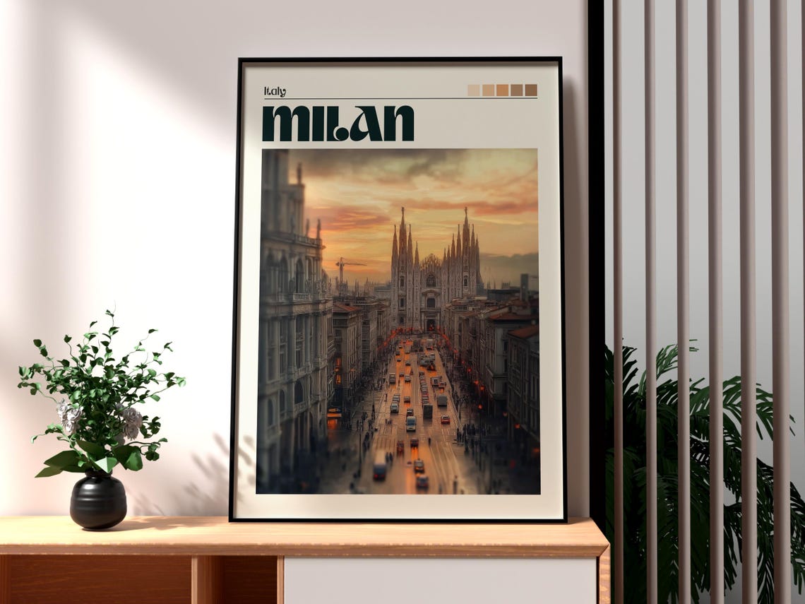 Milan Italy Duomo Cathedral Sunset Street Cityscape Art Poster