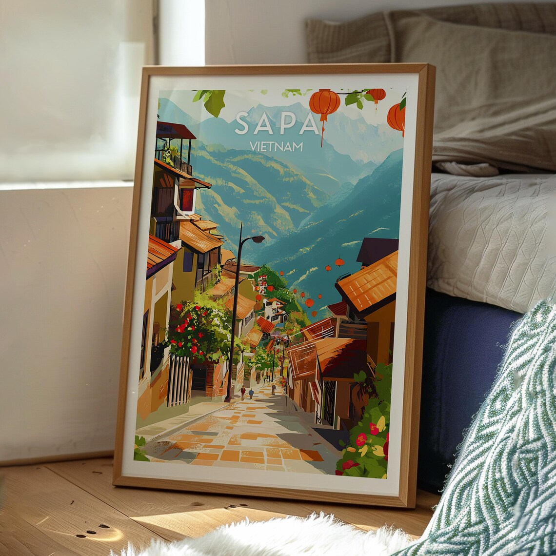 Sapa Vietnam Mountain Town Lantern Street Vintage Travel Poster - Image 3