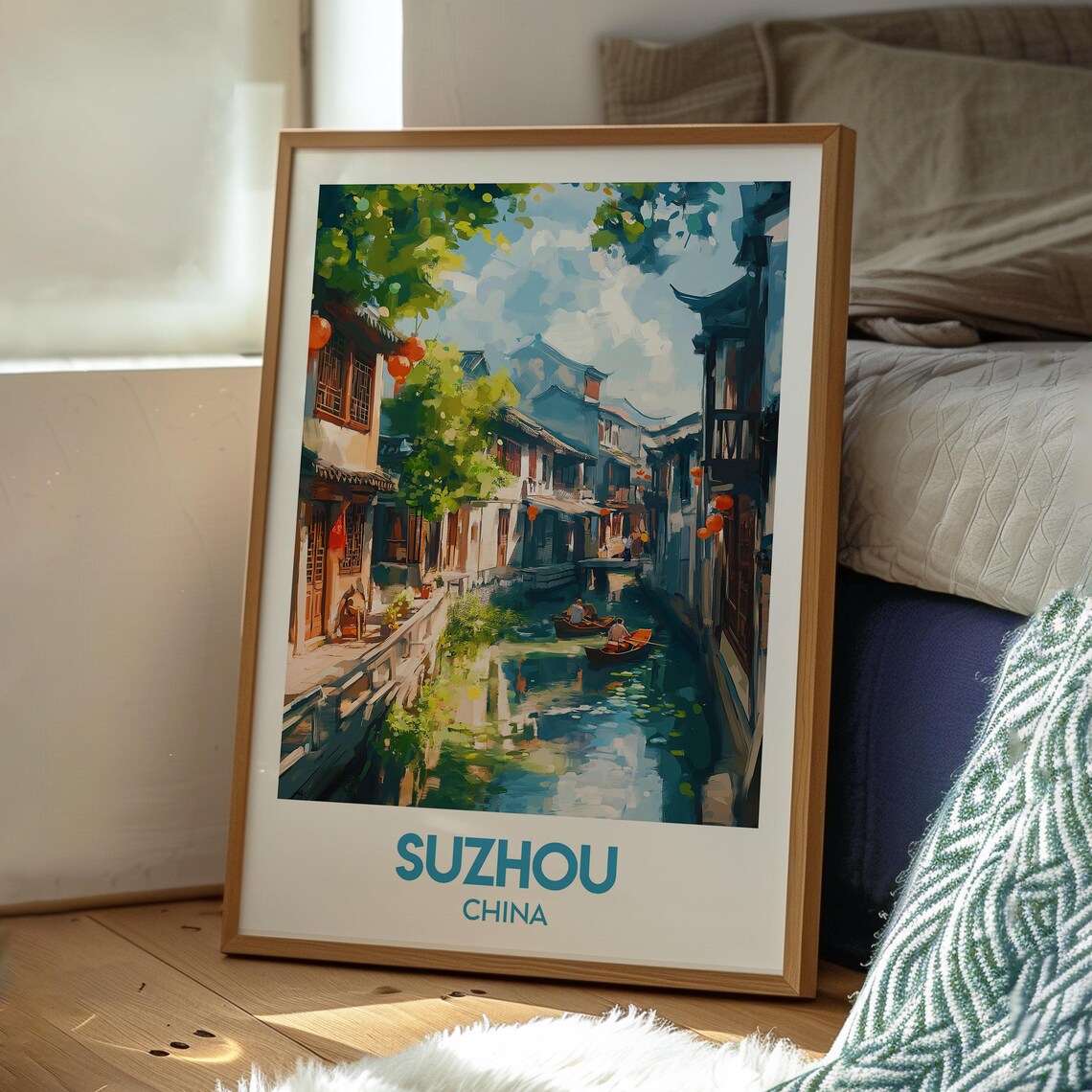 Suzhou China Canal Water Town Boats Retro Vintage Travel Poster - Image 3