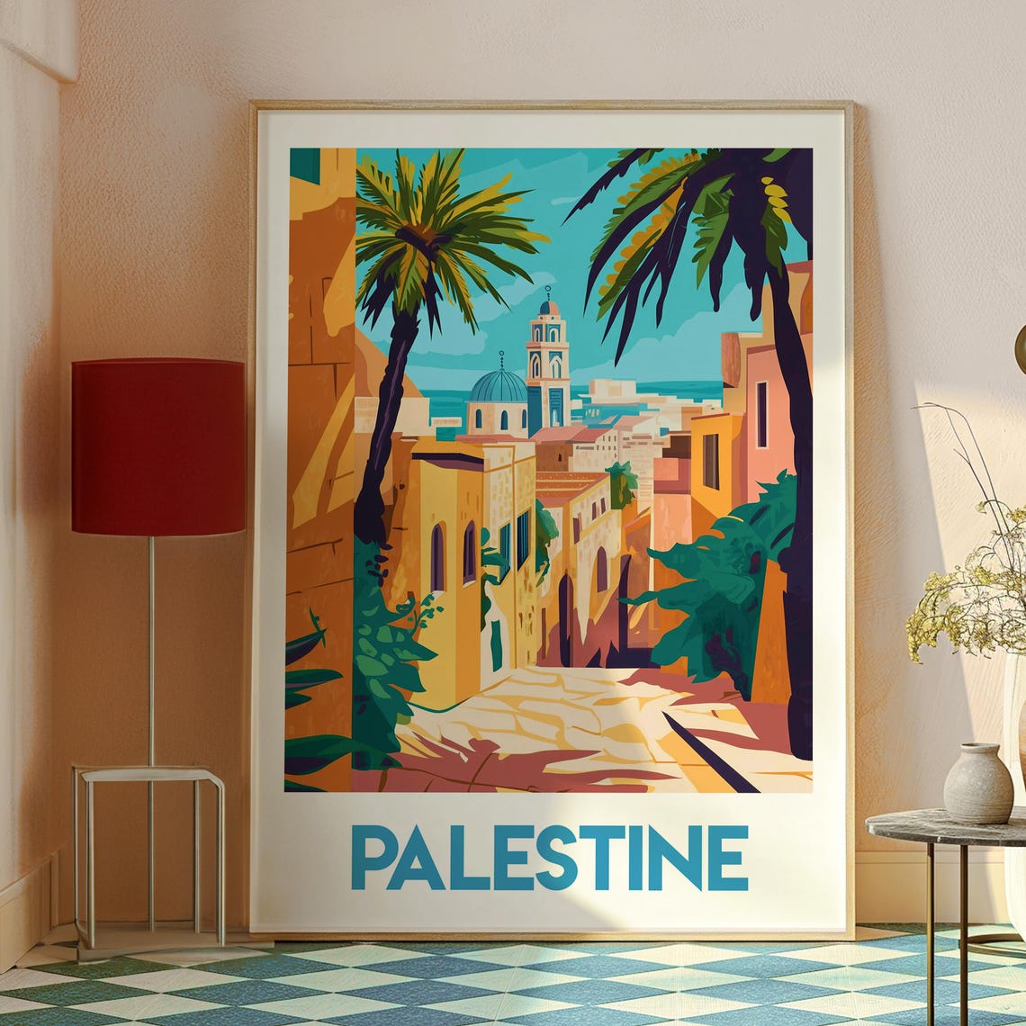 Palestine Historic Old City Stone Street Palm Dome Skyline Poster - Image 2