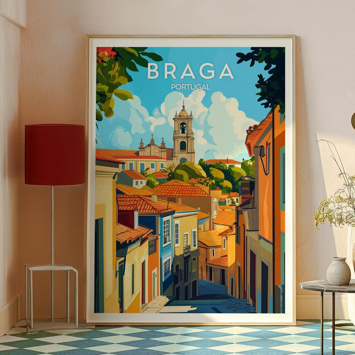 Braga Portugal Historic Old Town Baroque Church Tower Travel Poster - Image 2