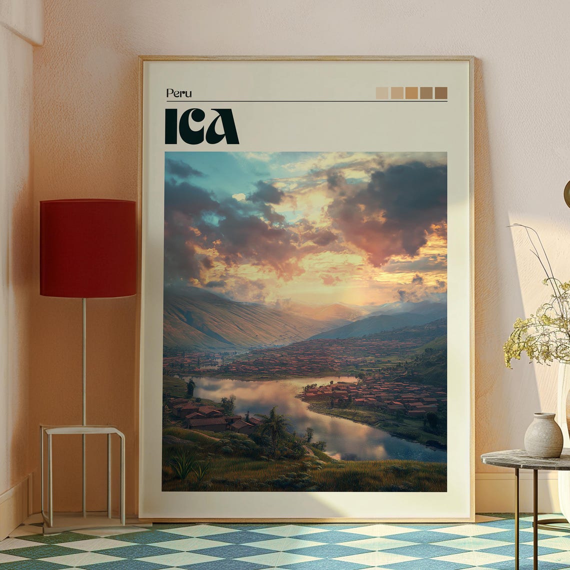 Ica Peru Sunset River Valley Golden Clouds Landscape Travel Poster - Image 2