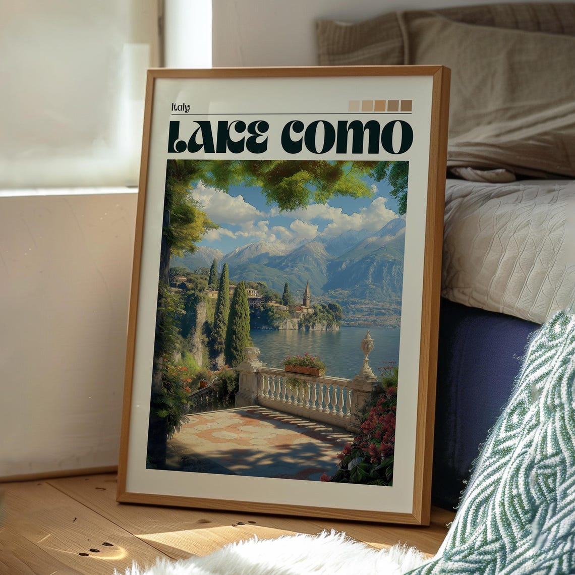 Lake Como Italy Stone Terrace Garden Mountain Lake View Poster - Image 3