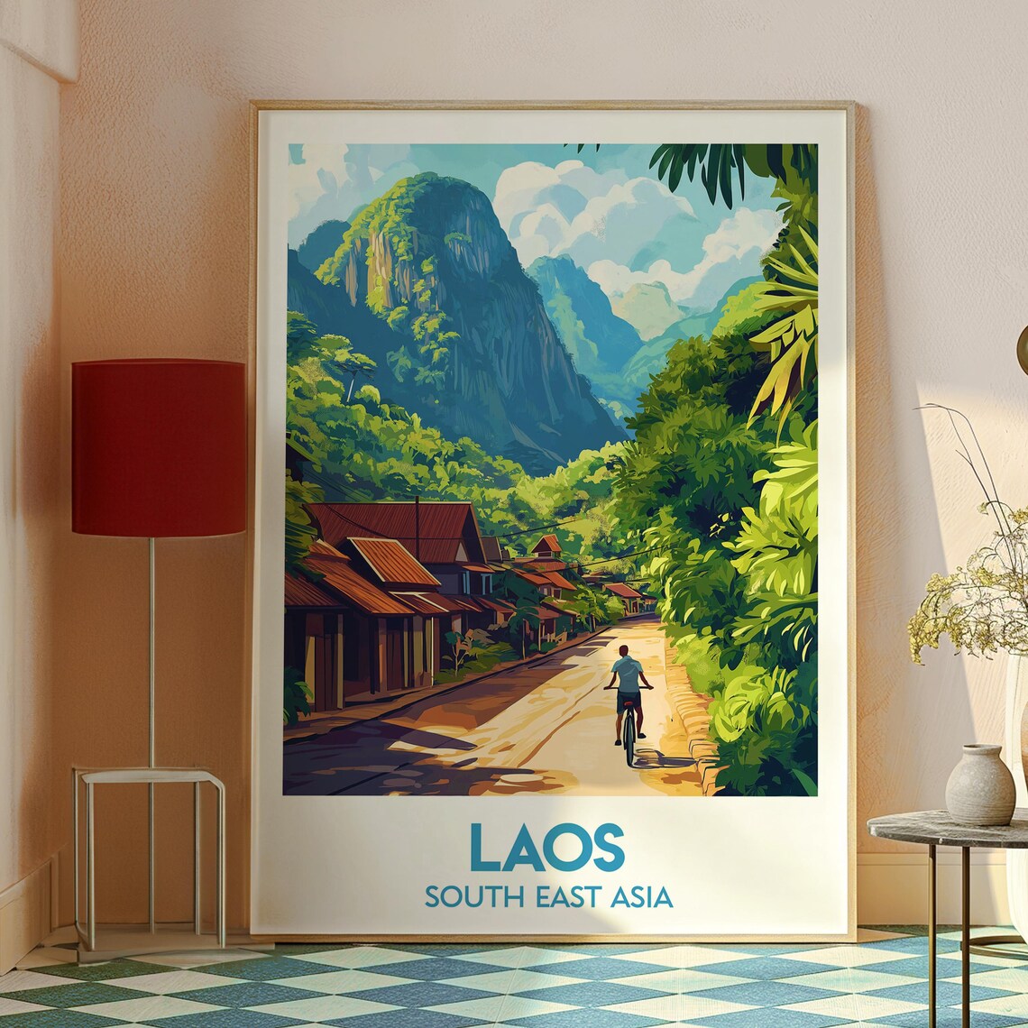 Laos South East Asia Village Road Jungle Mountains Travel Poster - Image 2