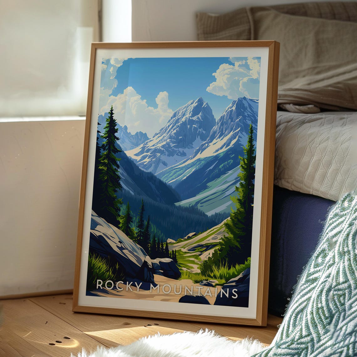 Rocky Mountains Snowy Peaks Pine Forest Trail Hiking Travel Poster - Image 3
