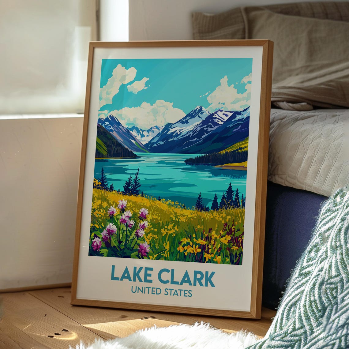 Lake Clark United States Alpine Lake Wildflower Meadow Poster - Image 3