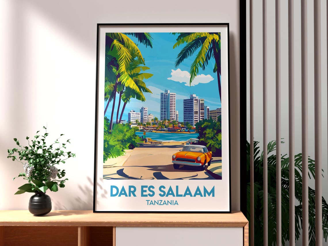 Dar Es Salaam Tanzania Vintage Car Beachfront City Travel Poster