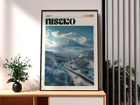Niseko Print Japan Wall Art Skiing Poster Travel Hokkaido Mount Fuji