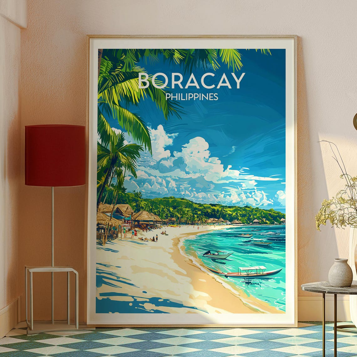 Boracay Philippines White Beach Palm Trees Turquoise Water Poster - Image 2