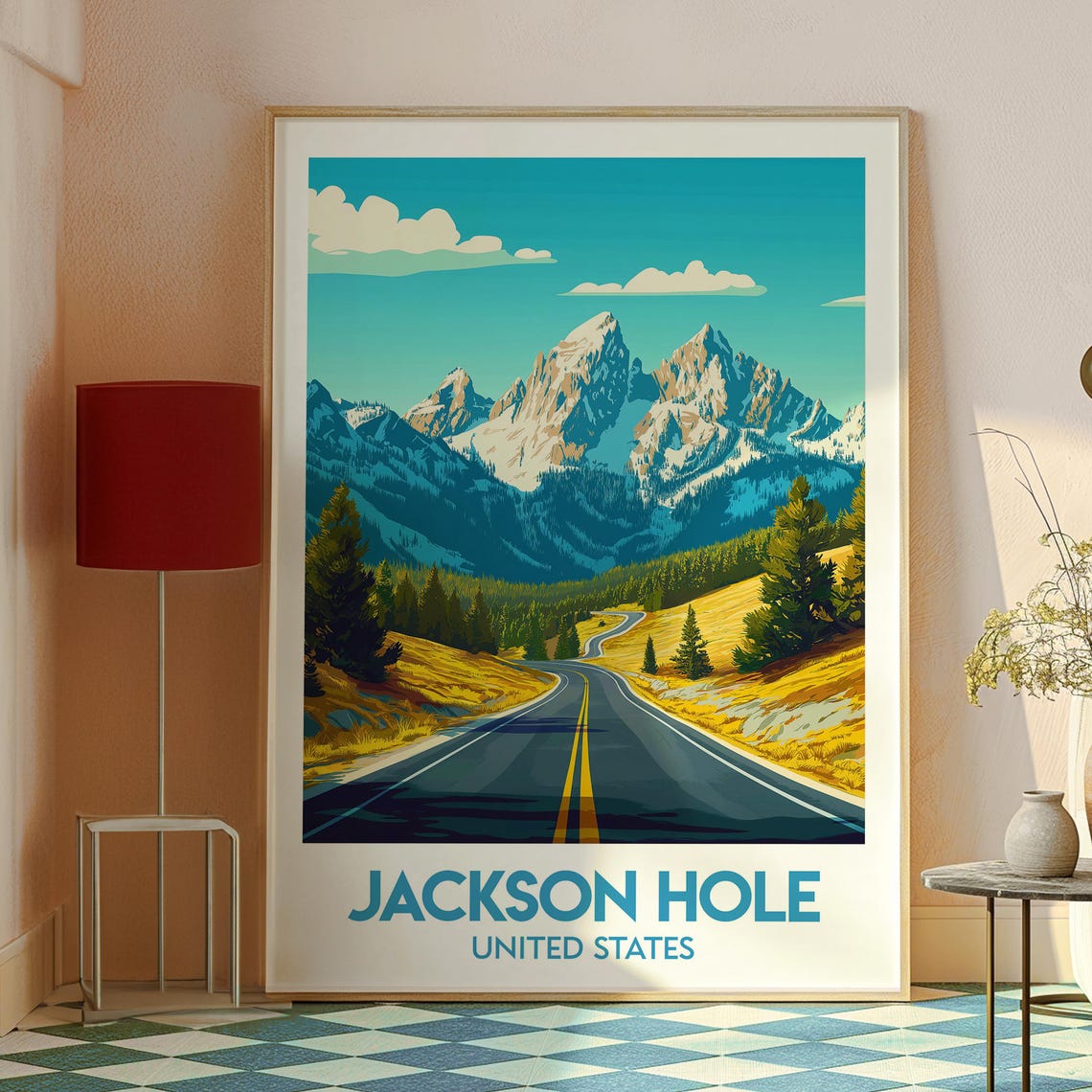 Jackson Hole USA Open Road Teton Peak Drive Scenic View Poster - Image 2