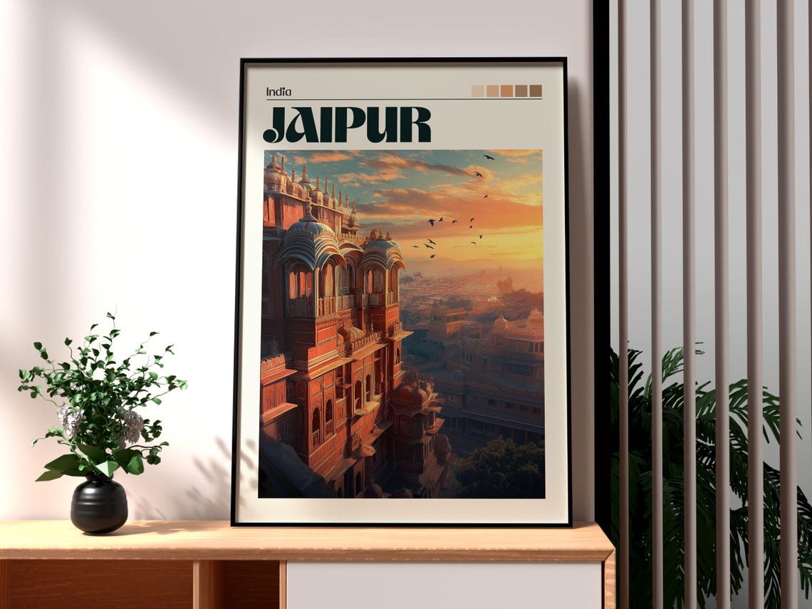 Jaipur India Hawa Mahal Sunset Palace Cityscape Travel Poster