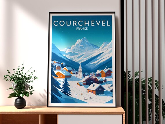 Courchevel France Snowy Ski Village Alpine Chalets Mountain Travel Poster