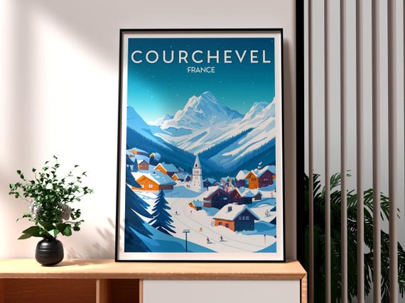 Courchevel Skiing Poster The Three Valleys French Alps France Ski Val Thorens Meribel Resort