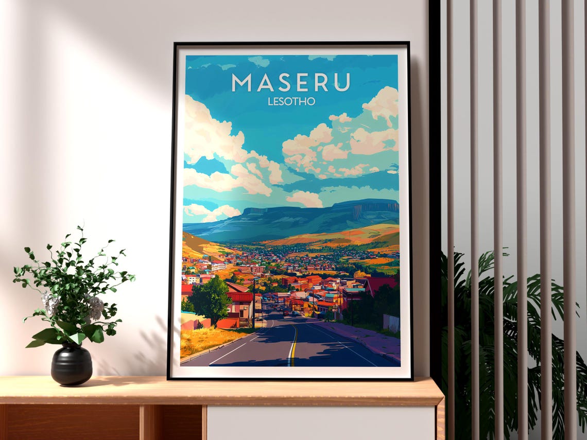 Maseru Lesotho City Mountain View Africa Vintage Travel Poster - Image 2