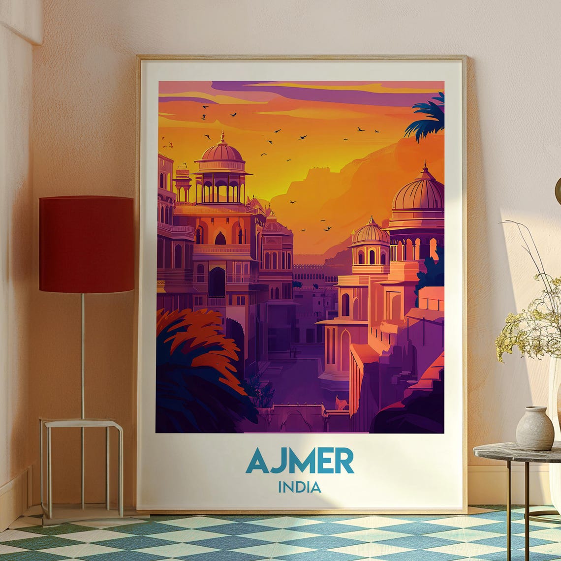 Ajmer India Golden Sunset Palace Domes and Minarets Travel Poster - Image 2