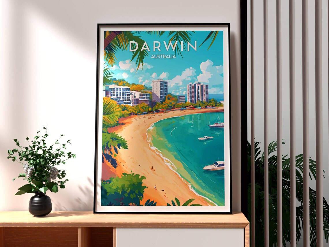 Darwin Australia Tropical Beachfront City Scene Coastal Travel Poster