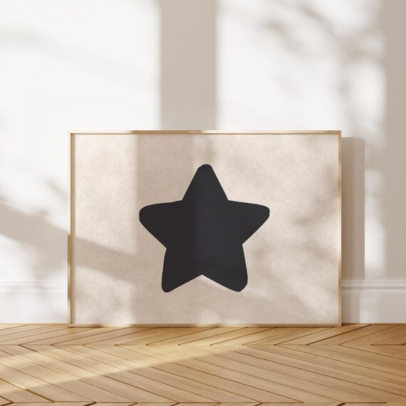 Bold Black Handdrawn Star Minimalist Beige Neutral Decor Poster