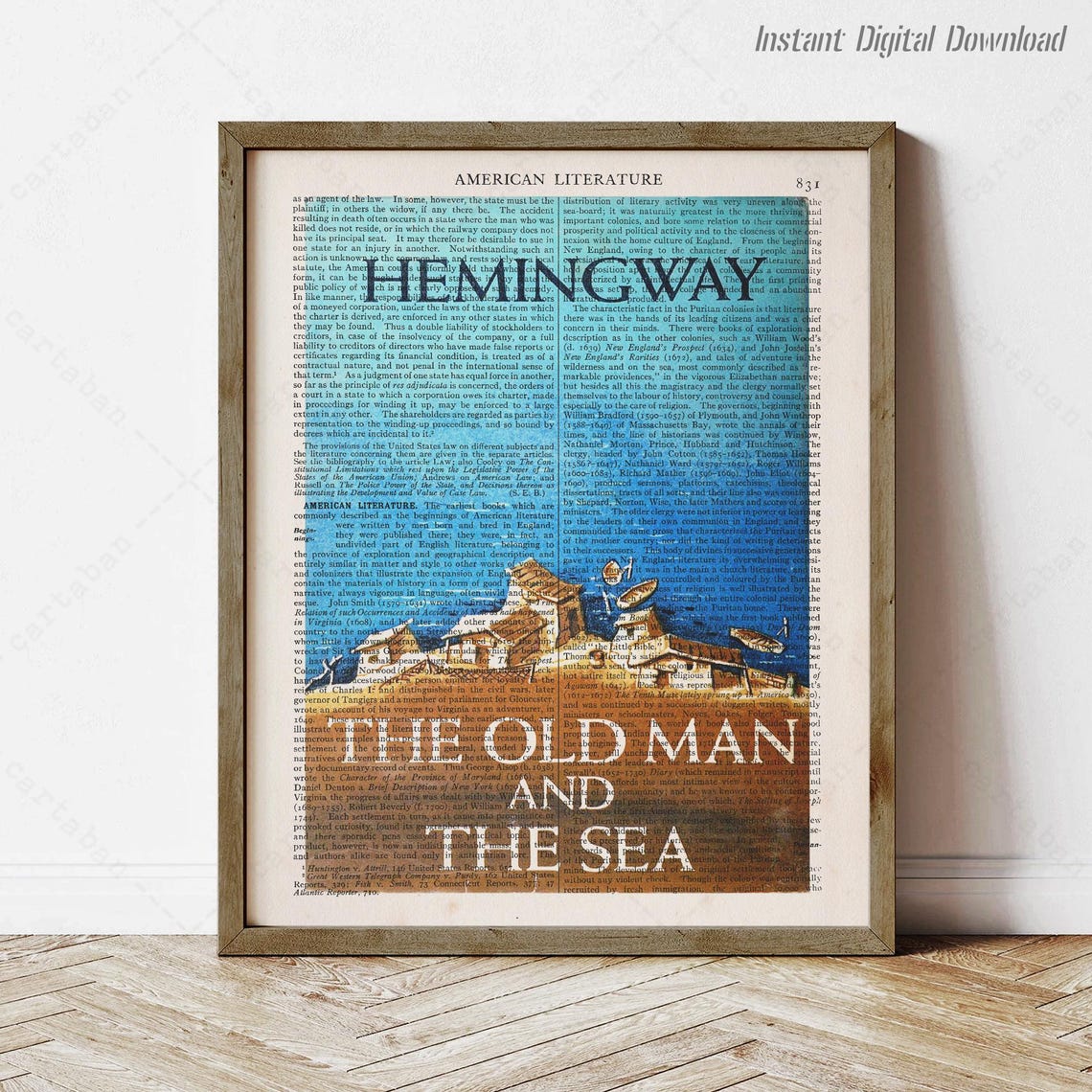 Hemingway The Old Man And The Sea Vintage Book Page Literary Art Print