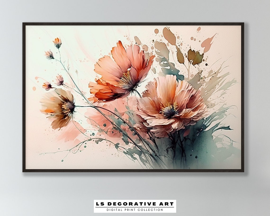 Soft Delicate Watercolor Poppies In Coral And Peach Tones Poster