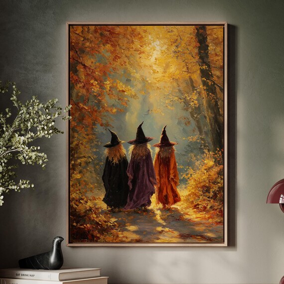Three Witches Autumn Forest Golden Fall Coven Halloween Poster