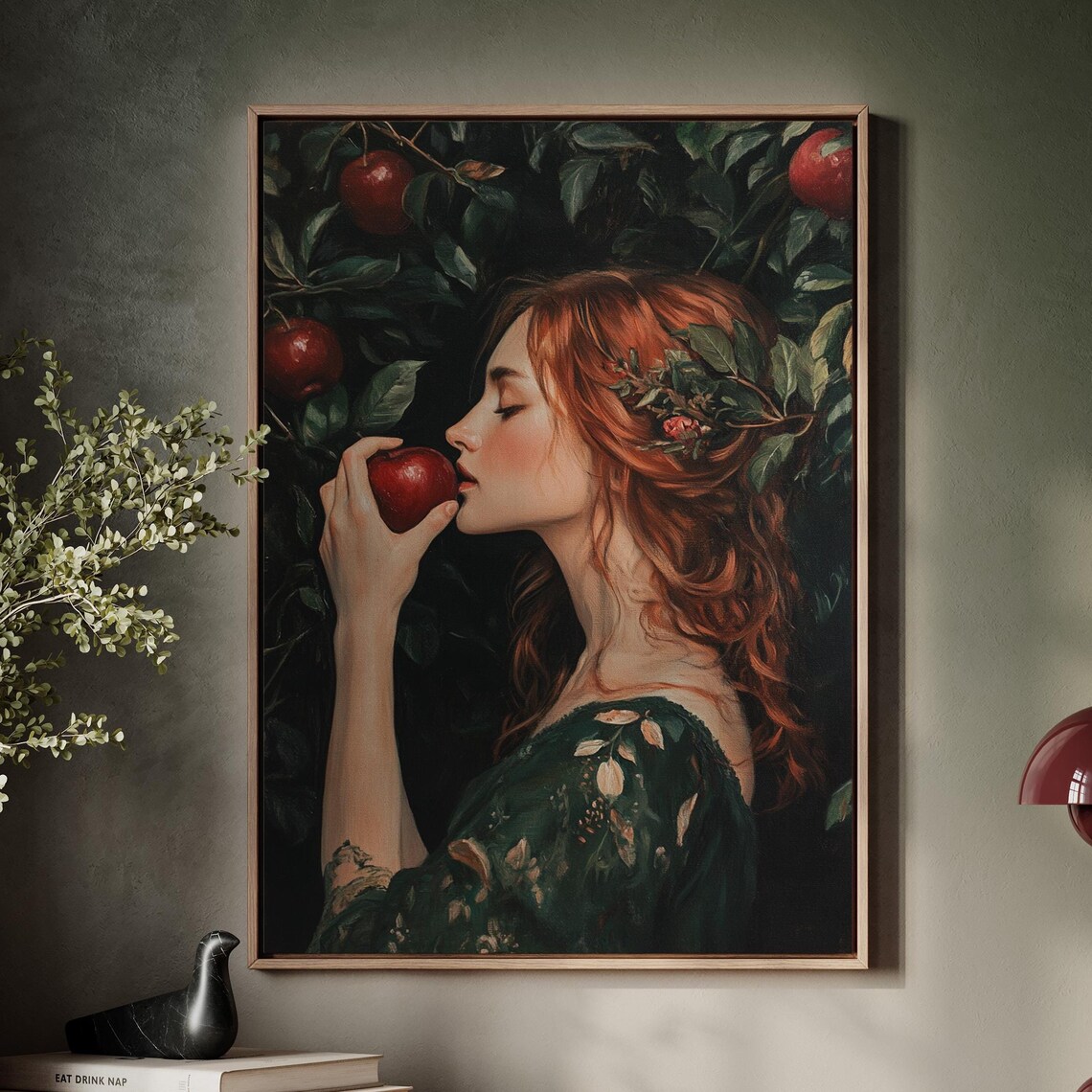 Enchanting Redhead In Orchard Wall Art Romantic Portrait With Apples And Lush Greenery