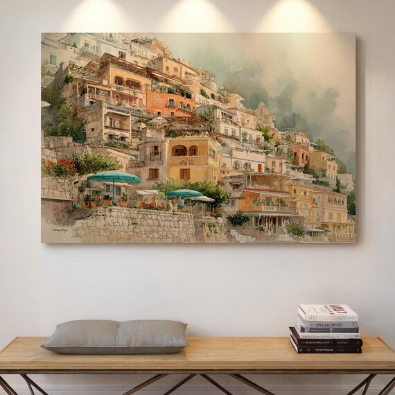 Sunlit Mediterranean Cliffside Village Coastal Photo Wall Art