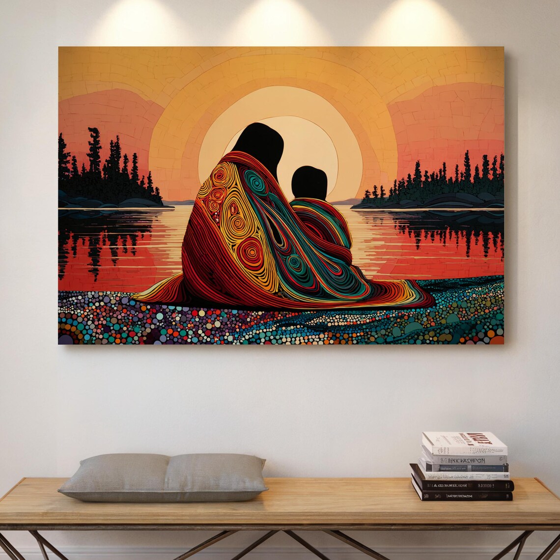 Mother And Child At Sunset Art Print, Indigenous Style