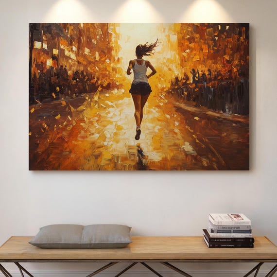 Marathon Runner Wall Art Inspirational Running Print Abstract Sports Painting Athlete Motivation Poster Fitness Decor For Gym