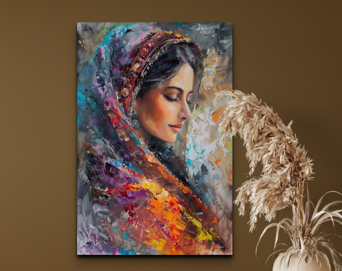 Rajasthani Woman Portrait in a Colorful Sari Oil Painting Style Poster