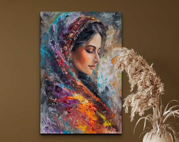Indian Woman Ready To Hang Wall Art Print Rajasthani Woman Wall Art Indian Wall Decor