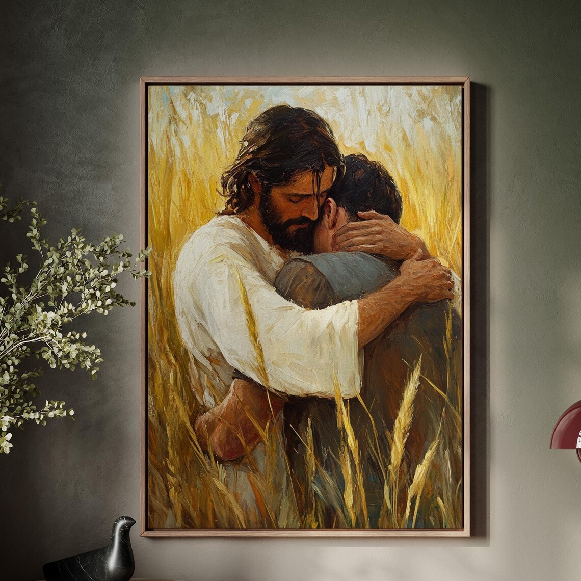 Jesus Embracing a Man in a Wheat Field Art Print