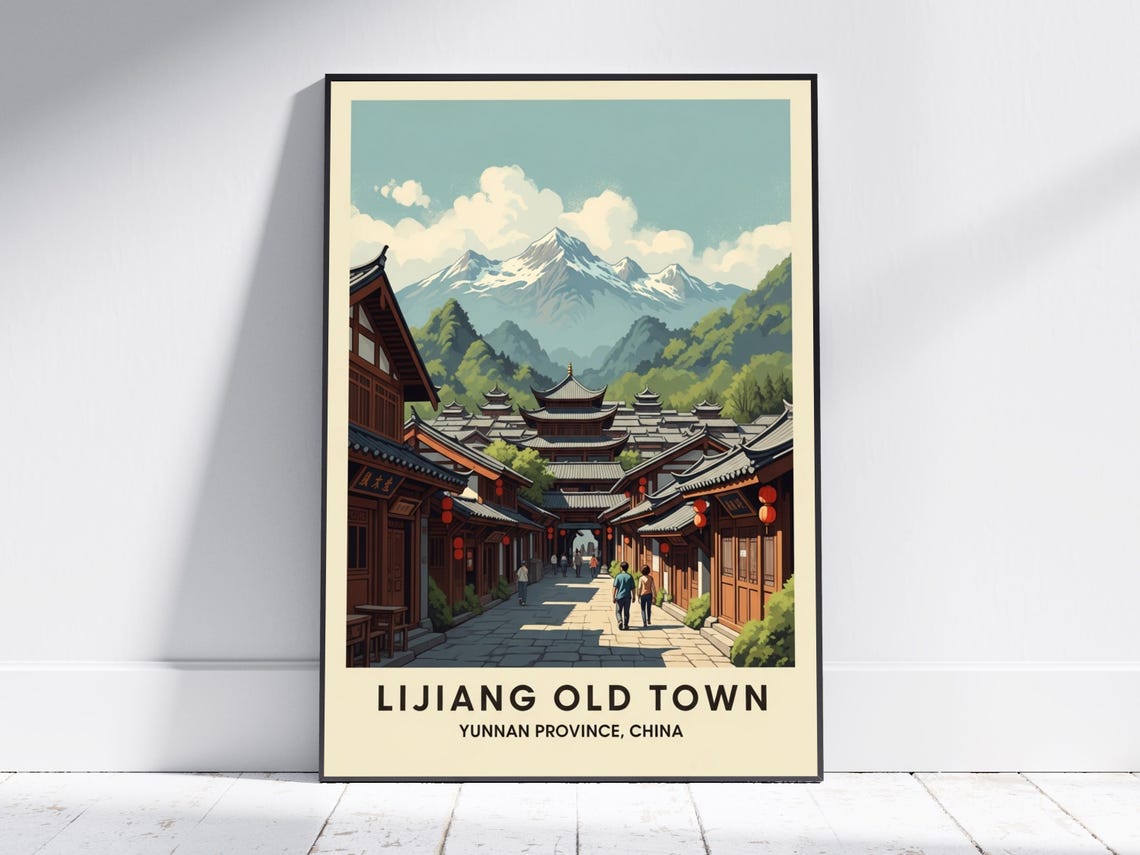 Lijiang Old Town Yunnan China Vintage Street Scene Travel Poster