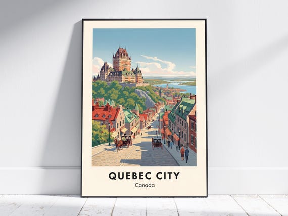 City Travel Poster Green Red Blue Art Print Retro Style Historic Cityscape Living Room Office Decor