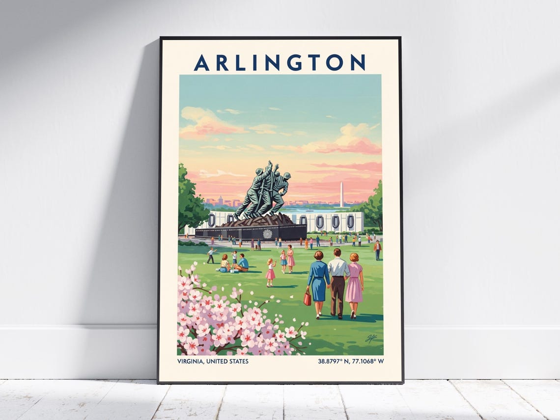 Arlington Virginia Iwo Jima Memorial Cherry Blossom Travel Poster