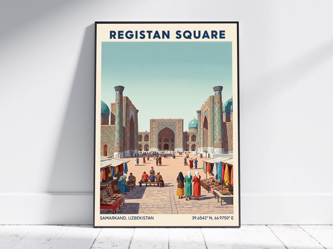 Registan Square Samarkand Uzbekistan Madrasas Silk Road Travel Poster