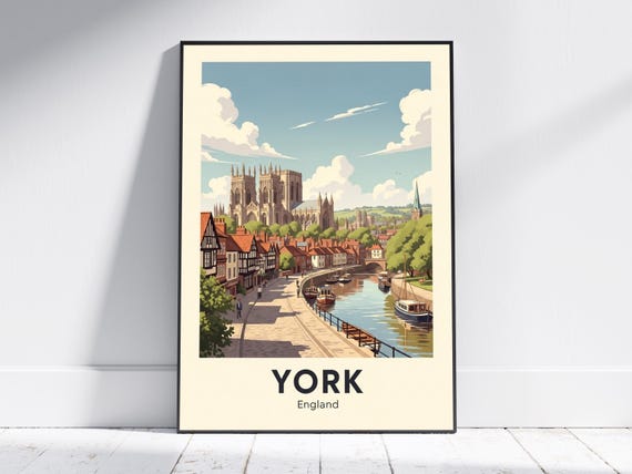 York Cityscape Art Print Blue Green Vintage Travel Poster Retro Style Wall Historic Decor For Living Room Or Office