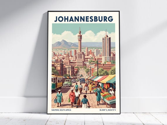 Johannesburg South Africa Travel Poster Vintage Art Print Retro Wall Decor For Home Or Office Modern Cityscape Gift