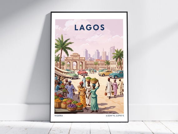 Lagos Nigeria Travel Poster Vintage Art Print Retro Wall Decor For Living Room Or Office Modern Artwork Gift