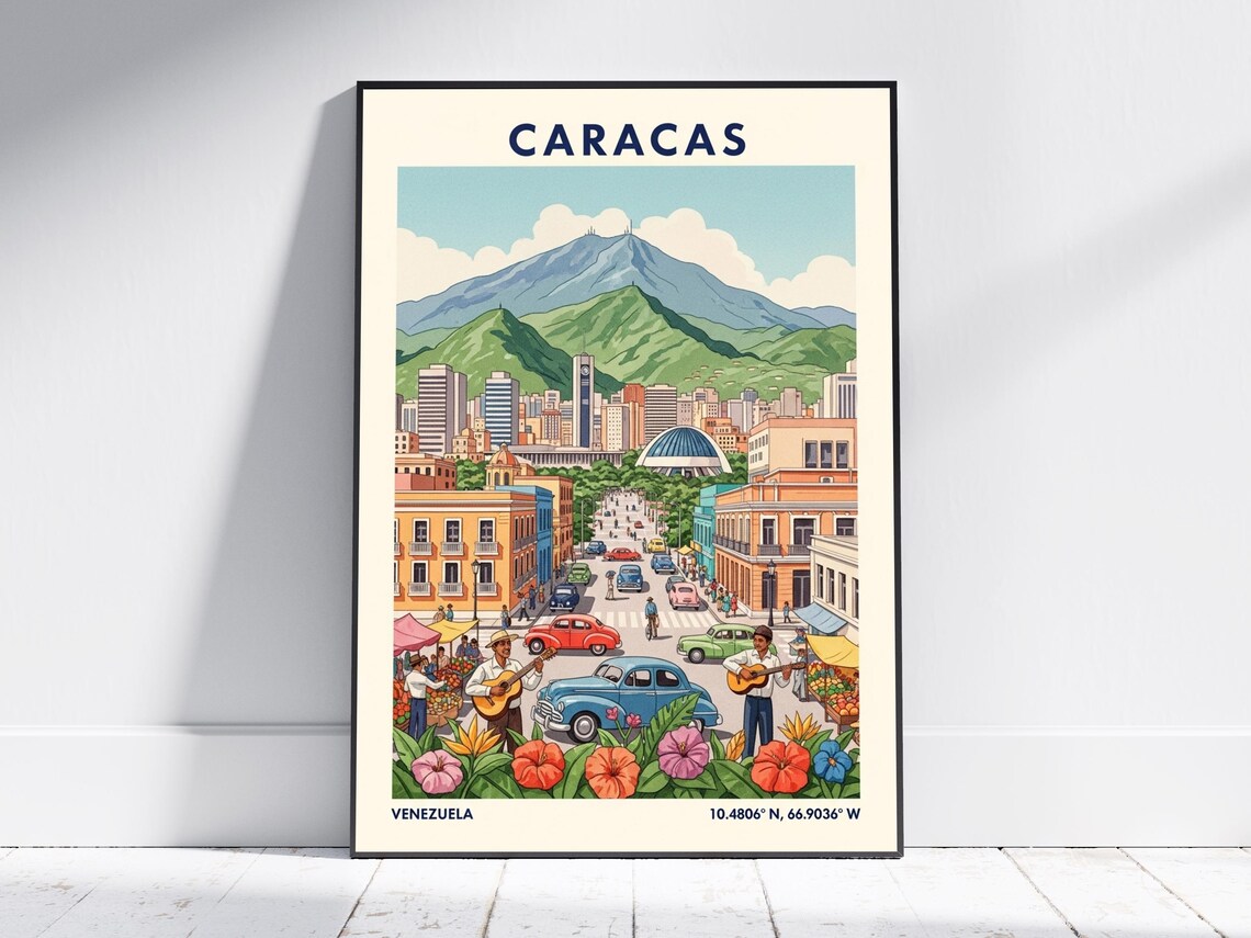 Caracas Venezuela Mountain City Vintage South American Travel Poster