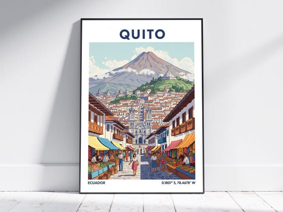 Quito Ecuador Travel Art Print Vintage Poster Retro Wall For Home Decor Or Office Modern Artwork Gift