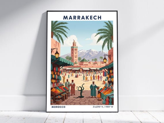 Marrakech Moroccan Travel Poster Vintage Art Print Retro Wall Decor For Living Room Or Office Modern Artwork Gift