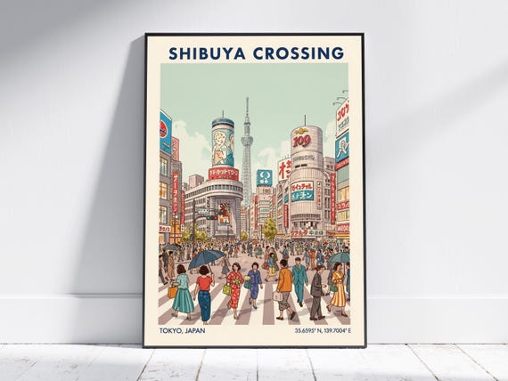 Tokyo Shibuya Crossing Poster Vintage Japan Travel Wall Art Print For Home Decor Retro Style Japanese Cityscape Gift Modern Room Artwork