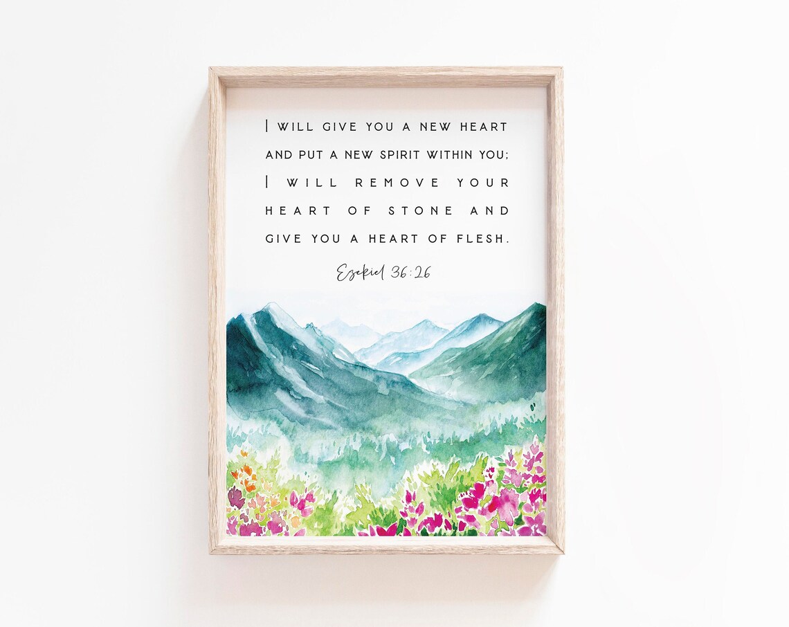 A New Heart Ezekiel 36:26 Mountain Wildflower Watercolor Poster